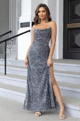 Sequin Backless Slit Dress