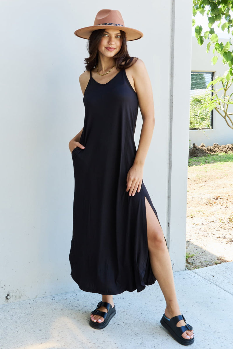 Cami Side Slit Maxi Dress in Black