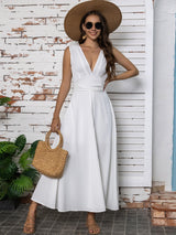 Slit V-Neck Sleeveless Midi Dress