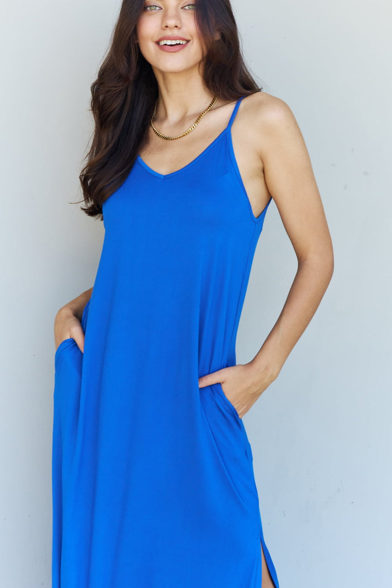 Full Size Cami Side Slit Maxi Dress in Blue