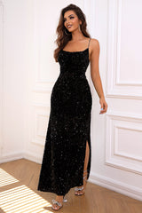 Sequin Backless Slit Dress