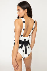 Polka Dot Tied Plunge One-Piece Swimsuit