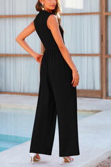 Mock Neck Sleeveless Wide Leg Jumpsuit