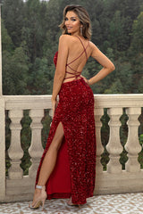 Sequin Backless Slit Dress