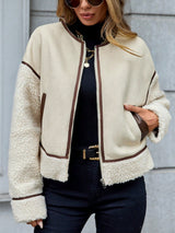 Contrast Trim Zip Up Sherpa Jacket